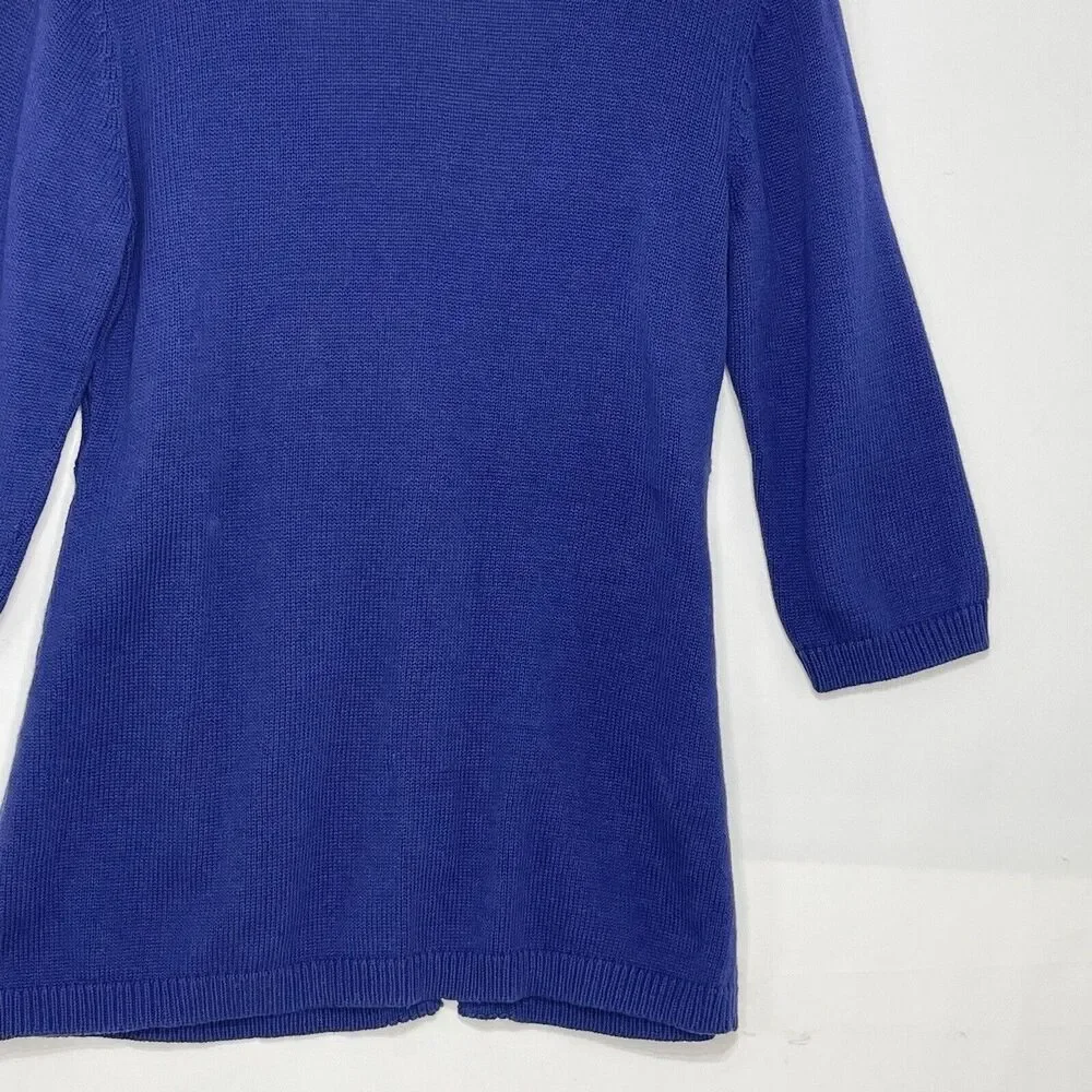 D&Co Women’s Small Cable Knit Sweater Cardigan Navy Blue One Button 3/4 Sleeve